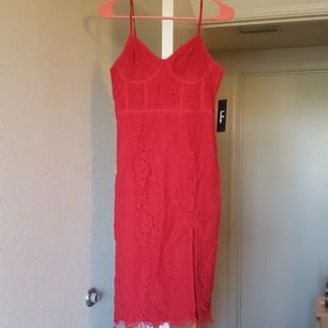 Lulus Red lace midi with front slit